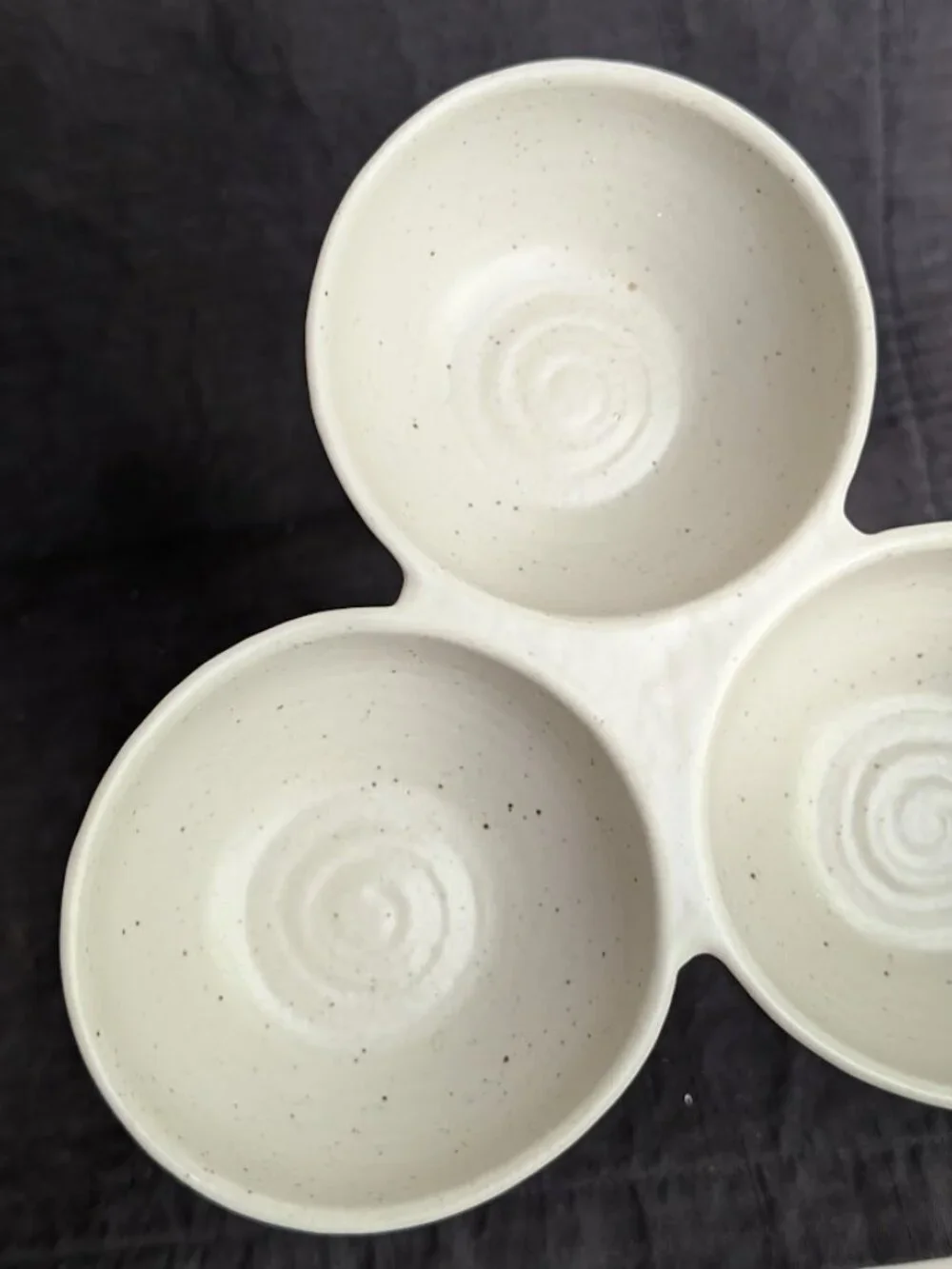 Pottery Barn Farmstead Stoneware Triple Serving Dish Nut Dish Multi Use